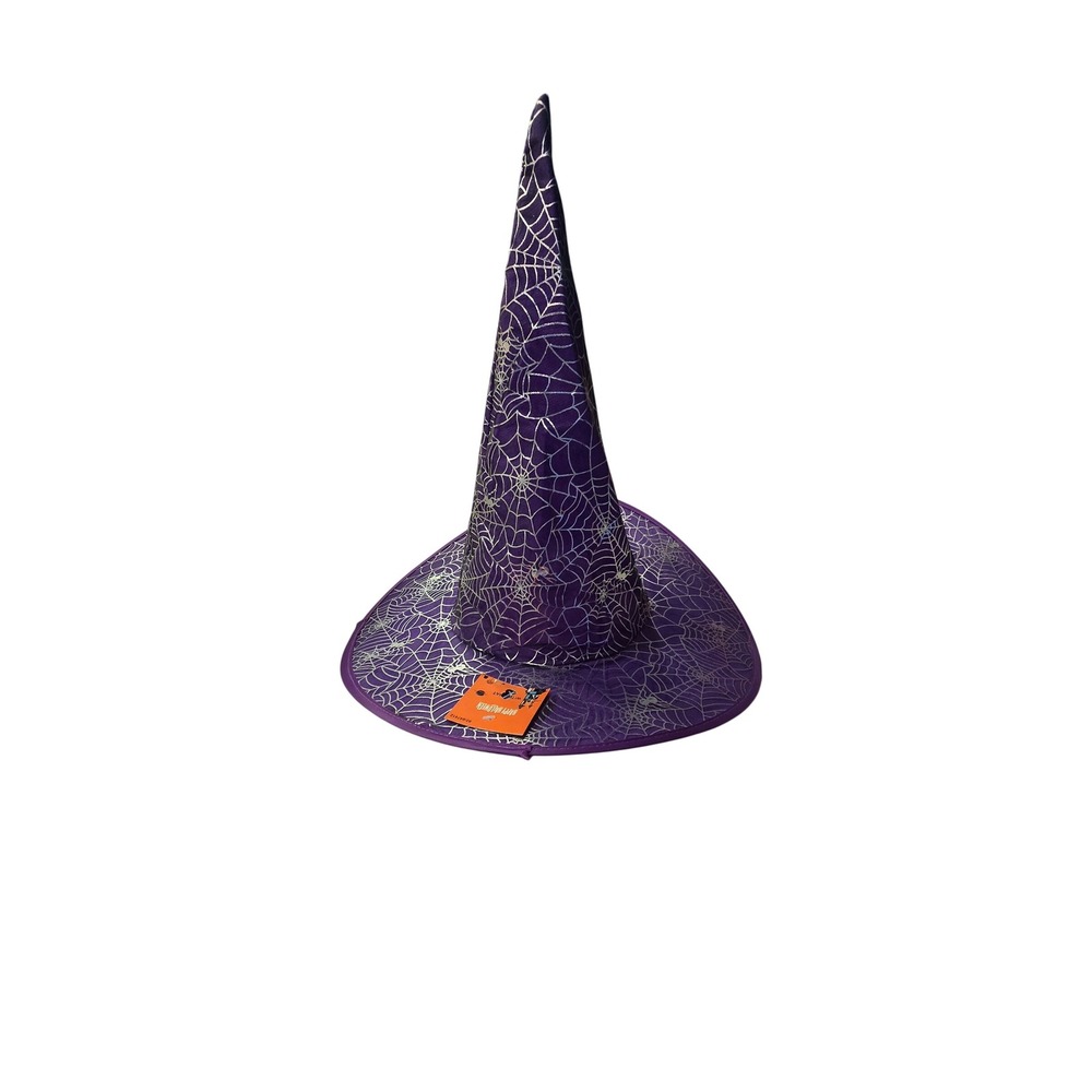 Momentum Brands Purple Silver Holographic Spiderweb Witch Hat Halloween‎ Costume